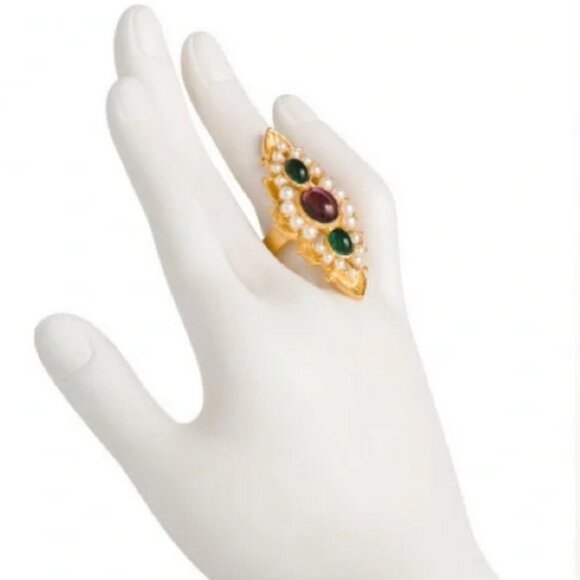 BEN AMUN 24k Gold Plated Tudor Swarovski Crystal Arabic Royal Vintage Ring NWOT - Picture 2 of 8